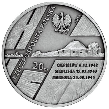 Moneta 20 zł Polacy ratują żydów rodzina Ulmów 2012 r.