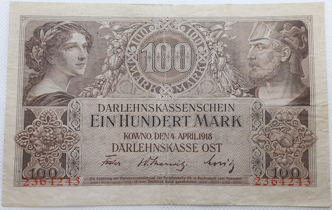 Banknot 100 marek 1918 r. Kowno
