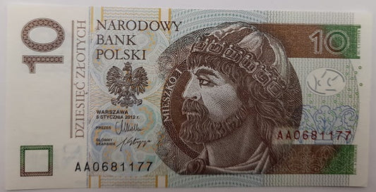 Banknot 10 zł 2012 Mieszko I AA UNC