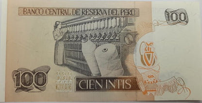 Peru Banknot  100 Intis  1987 r. UNC